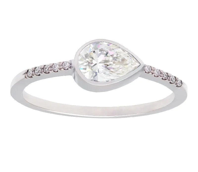 Shop Trending Jewelry With Exclusive Savings 0.50ct Brilliant Pear White Diamond East-West Bezel Ring