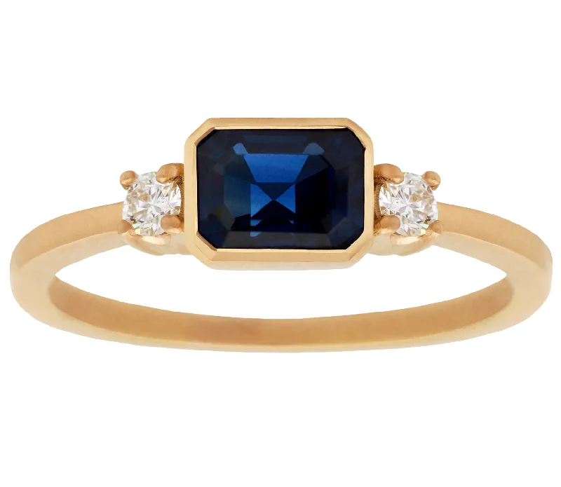 Holiday Jewelry Sale – Perfect Gifts At The Best Prices 1.5ct Emerald cut Blue Sapphire & White Diamond Gold Ring