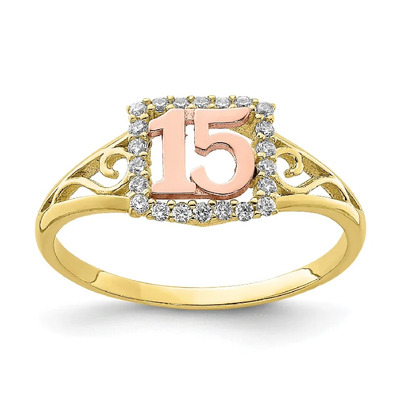 10KT Yellow and Rose Gold Cubic Zirconia Quinceanera Ring; Size 8