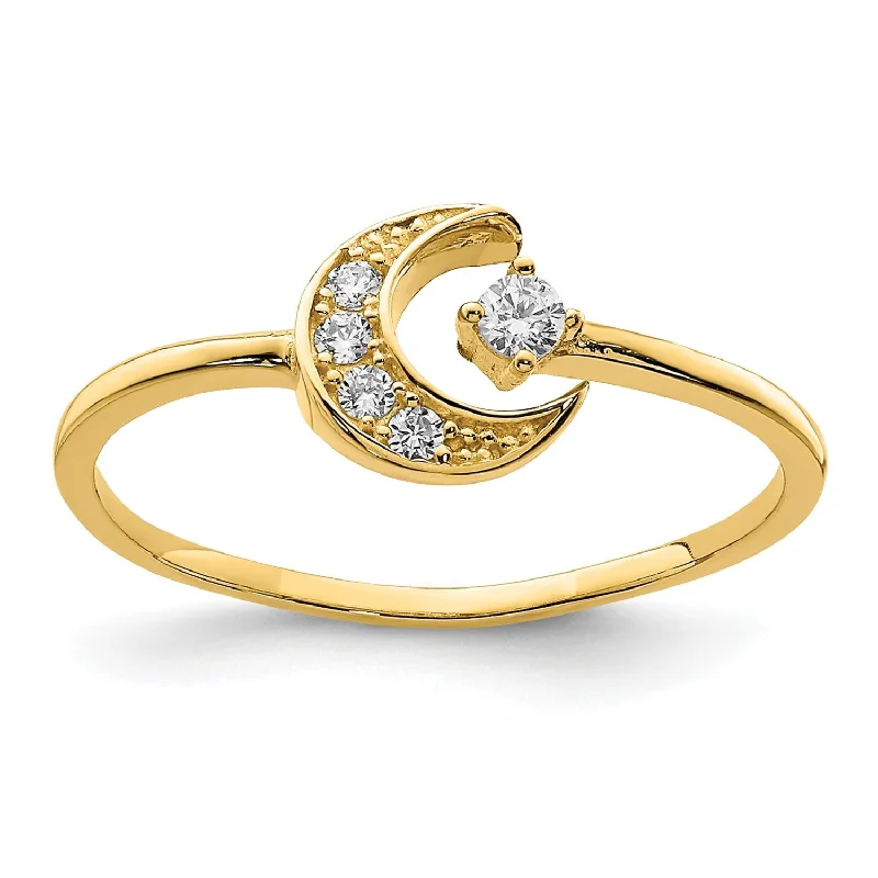 14KT Yellow Gold Cubic Zirconia Moon Ring; Size 7