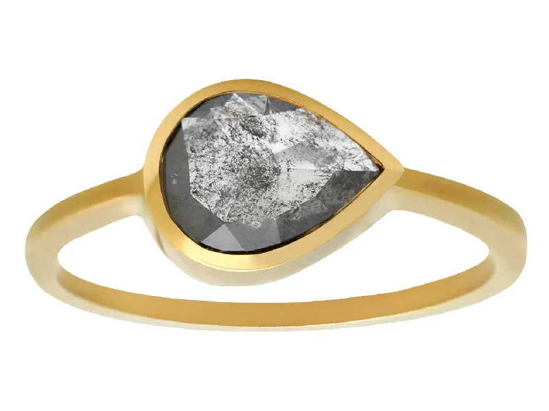 Elevate Your Jewelry Collection With Limited-Time Savings 1ct Pear Rosecut Dark Grey Diamond & 18k Yellow Gold Ring