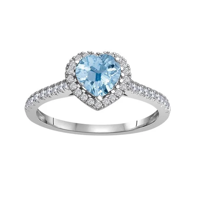 6MM Simulated Aquamarine and White Sapphire Ring in 10KT White Gold