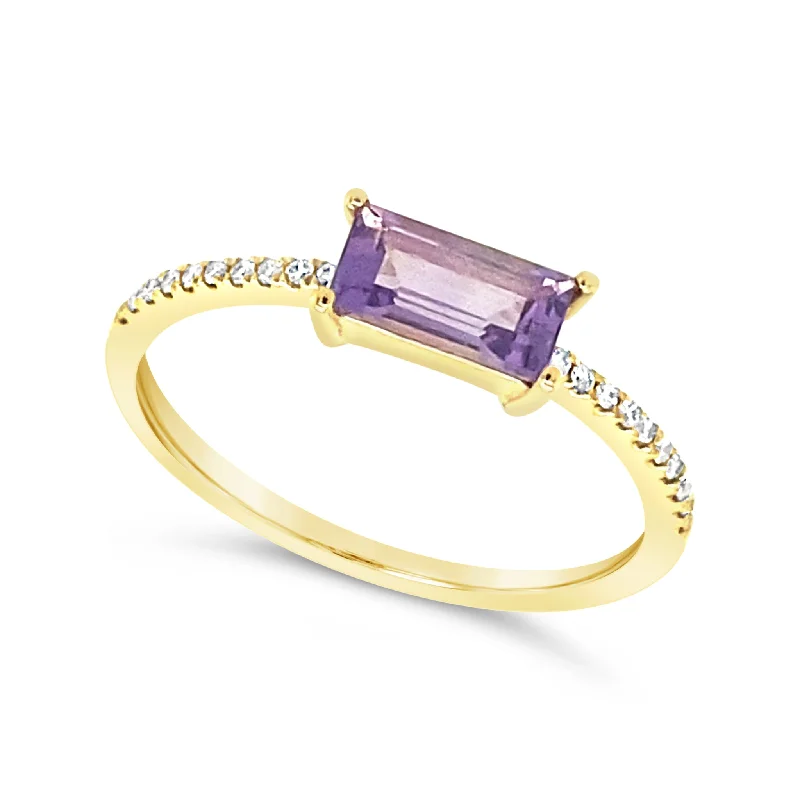 Shop Jewelry That Shines Without The High Price Baguette Amethyst and Diamond Ring