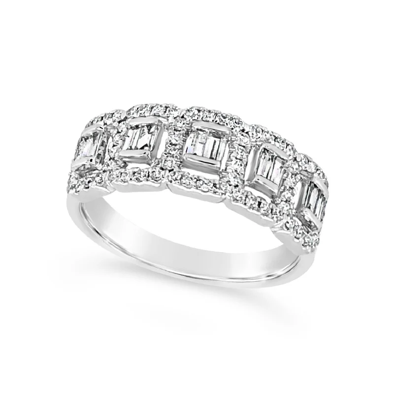 Holiday Jewelry Sale – Perfect Gifts At Great Prices Baguette and Round Diamond Halo Band - .57 carat t.w.