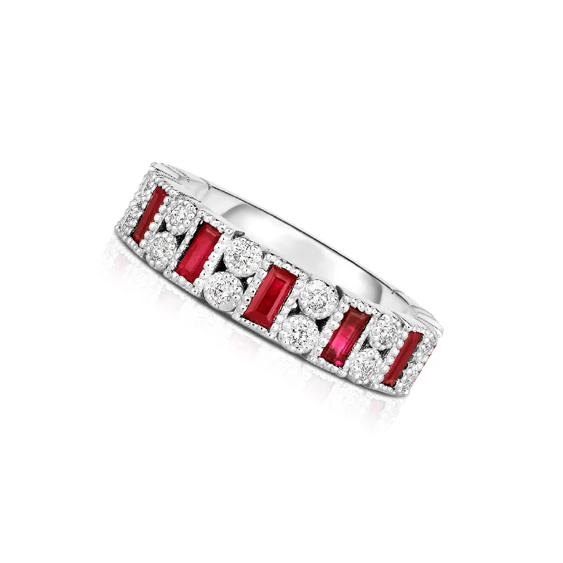 Jewelry Clearance Event – Stock Up Before It's Over Baguette Ruby and Round Diamond Ring