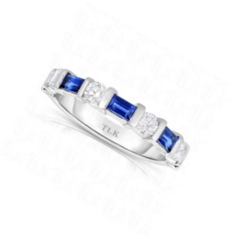 Baguette Sapphire and Round Diamond Stackable Band