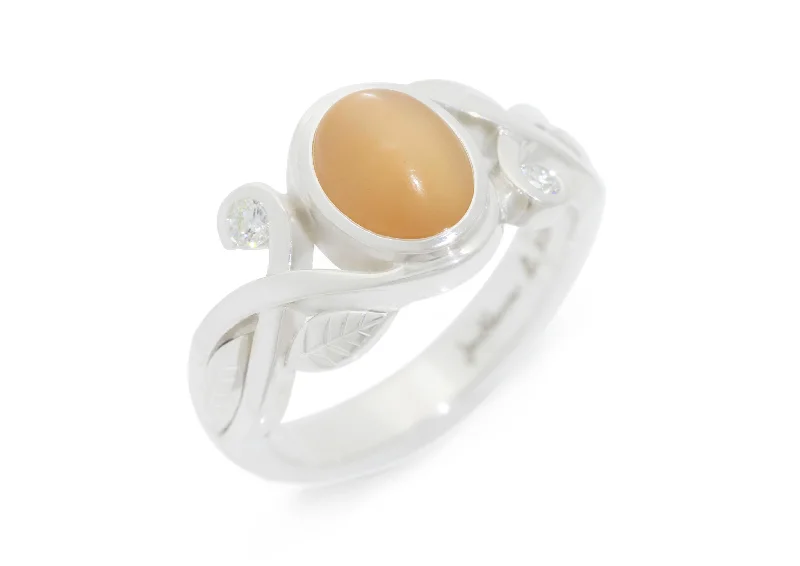 Trendy Minimalist Jewelry For Everyday Wear Cabochon Gemstone & Diamond Elvish Vine Ring, Sterling Silver