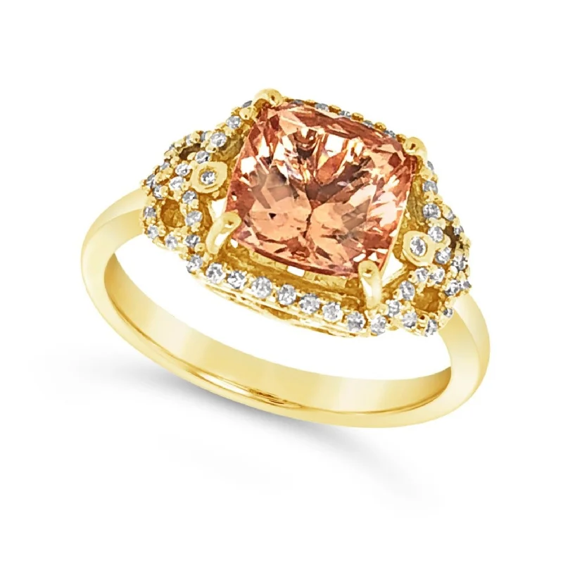 Fashion-Forward Geometric Jewelry For Contemporary Style Cushion Cut Morganite and Diamond Halo Ring