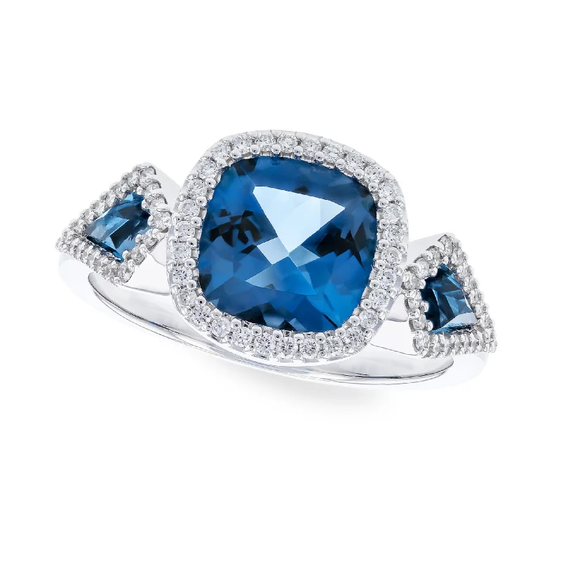 Eco-Friendly Sustainable Jewelry For Conscious Buyers Cushion Shaped London Blue Topaz and Diamond Ring