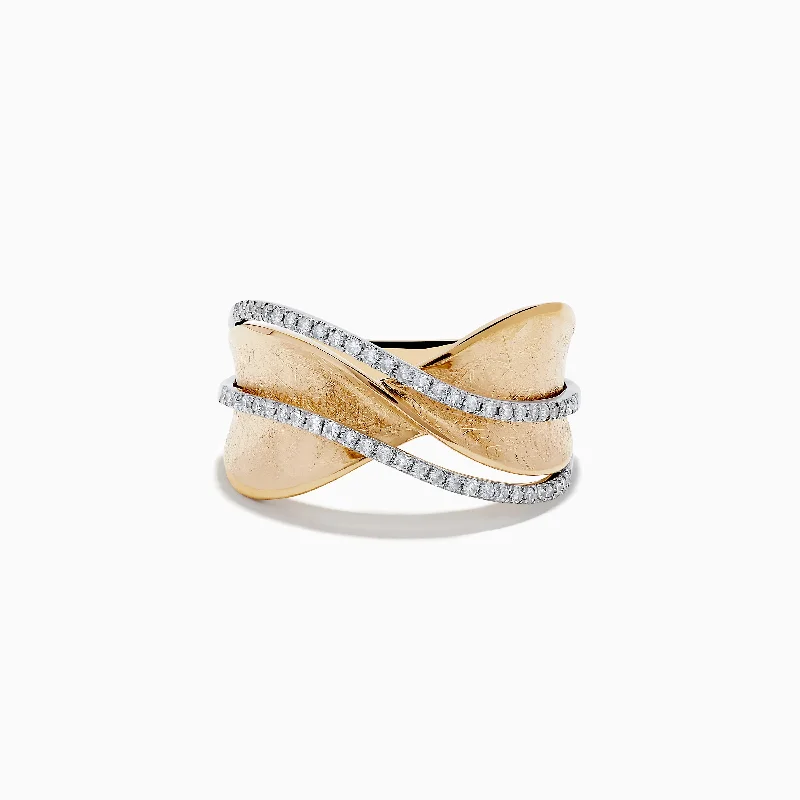 D'Oro 14K Textured Gold Diamond Crossover Ring