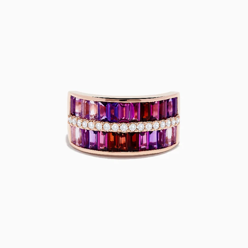 Mosaic 14K Rose Gold Multi Gemstone and Diamond Band Ring