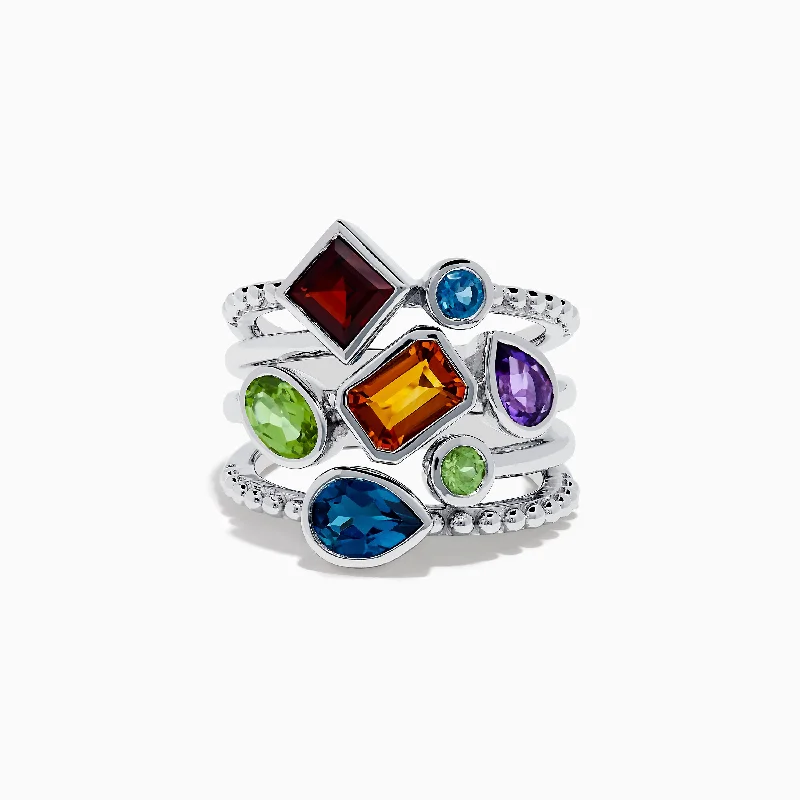 Mosaic 925 Sterling Silver Multi Gemstone Ring