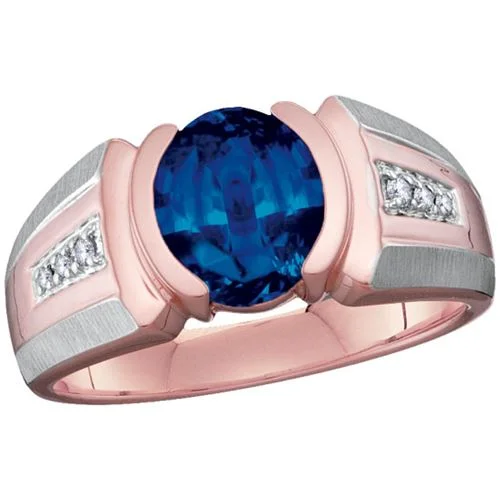 Oval Blue Sapphire and Diamond Gem Stone Ring in 10KT White and Rose Gold