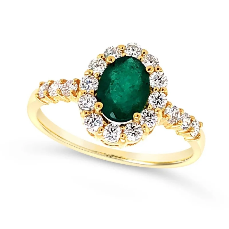 Chic, Trendy, And Affordable Jewelry Sale Oval Emerald and Diamond Halo Ring