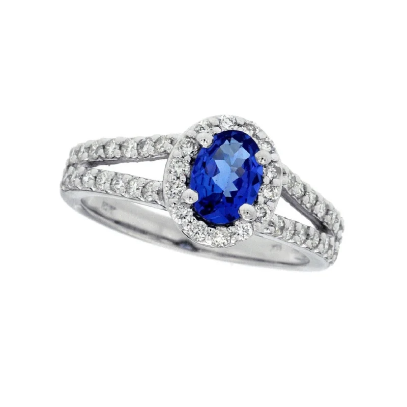 Clearance Sale On High-End Jewelry Collections Oval Tanzanite and Diamond Halo Ring