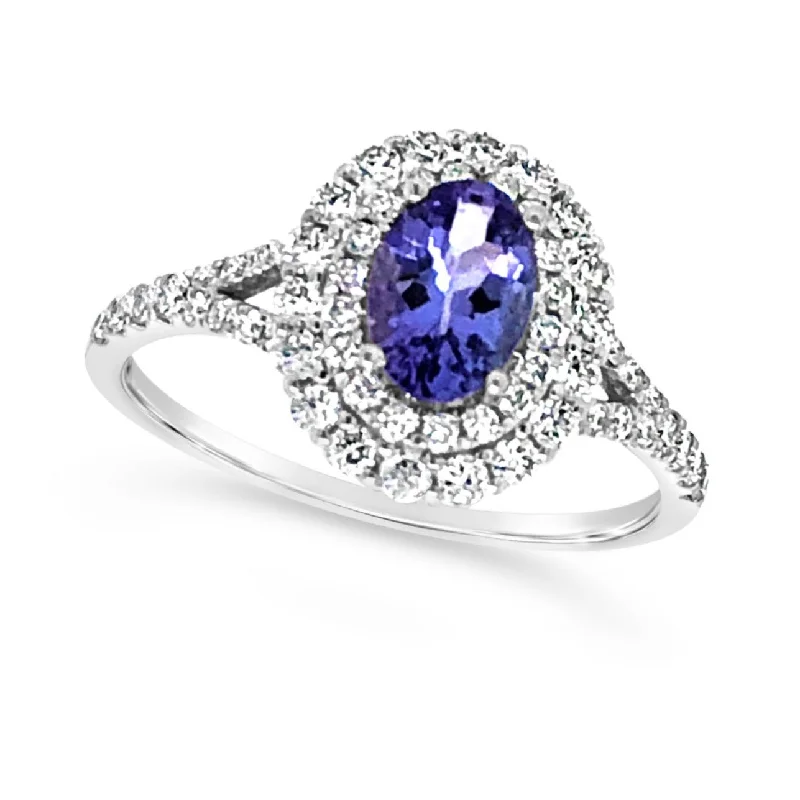 Affordable Gold-Plated Jewelry For Modern Fashion Oval Tanzanite and Diamond Halo Ring