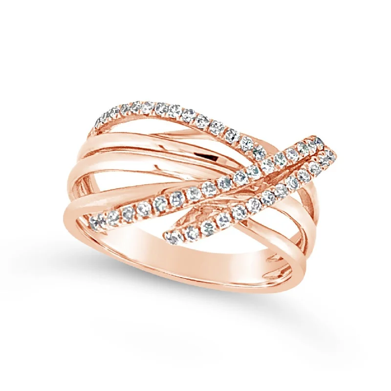 Luxury Jewelry Sale – Sparkle For Less Three Row Diamond and Rose Gold Cross-Over Ring