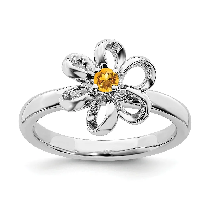 Sterling Silver Stackable Expressions Polished Citrine Flower Ring