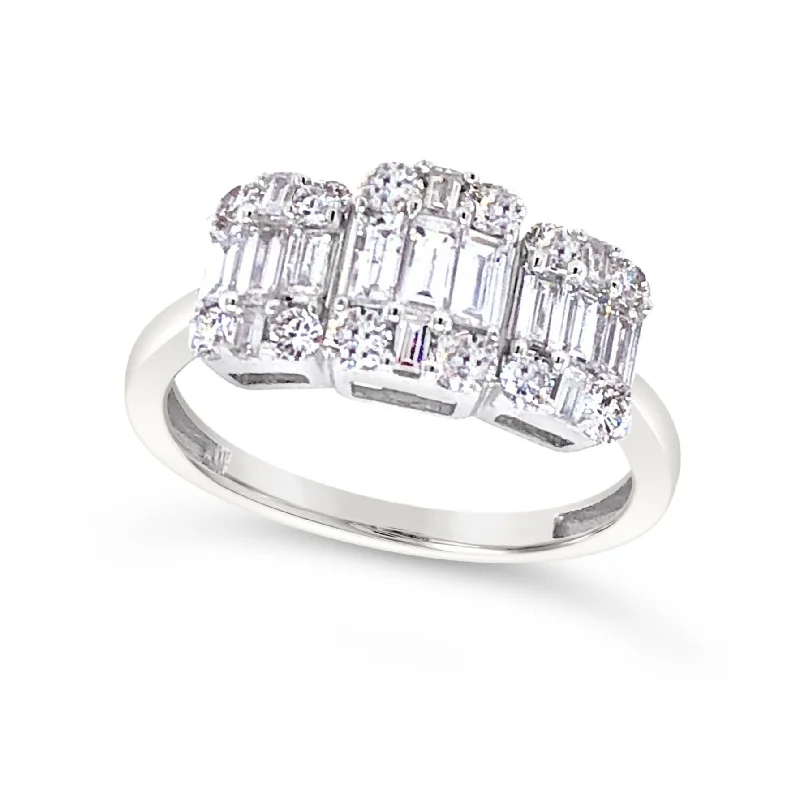 Handcrafted Beauty At Affordable Prices Three Stone Baguette and Round Diamond Ring