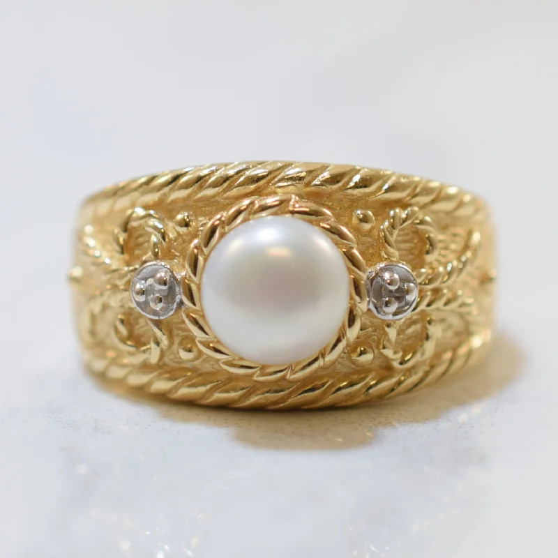 Classic And Modern Jewelry Styles On Sale Button Pearl & Diamond Tapered Ring | 0.60ct, 0.01ctw | SZ 6.75 | Classic And Modern Jewelry Styles On Sale Button Pearl & Diamond Tapered Ring | 0.60ct, 0.01ctw | SZ 6.75 |