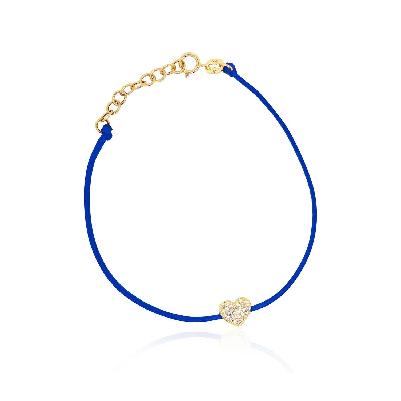 Blue Silk Diamond Heart Bracelet