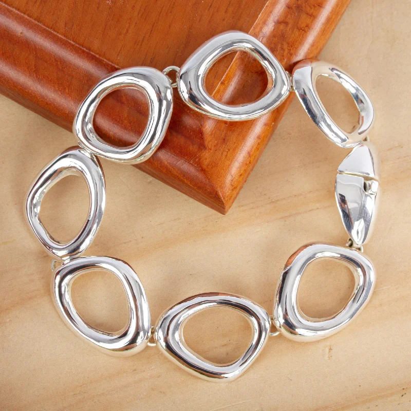 Bold Curves Mexican Handmade Taxco Silver Link Bracelet