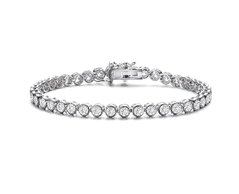 GENEVIVE Sterling Silver Cubic Zirconia Milgrain Bezel Tennis Bracelet