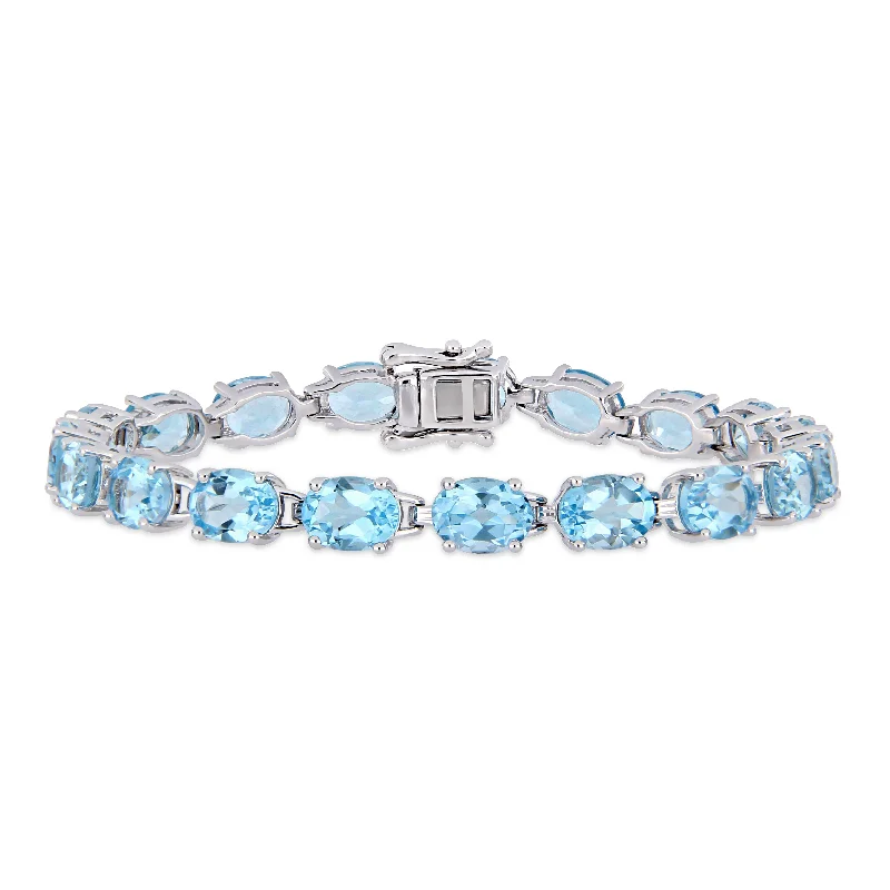 Mimi & Max 28 1/2ct TGW Oval-Cut Sky-Blue Topaz Tennis Bracelet in Sterling Silver