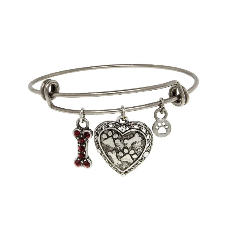 1928 Jewelry® Pewter Heart Bone Paw Print Charm Bracelet