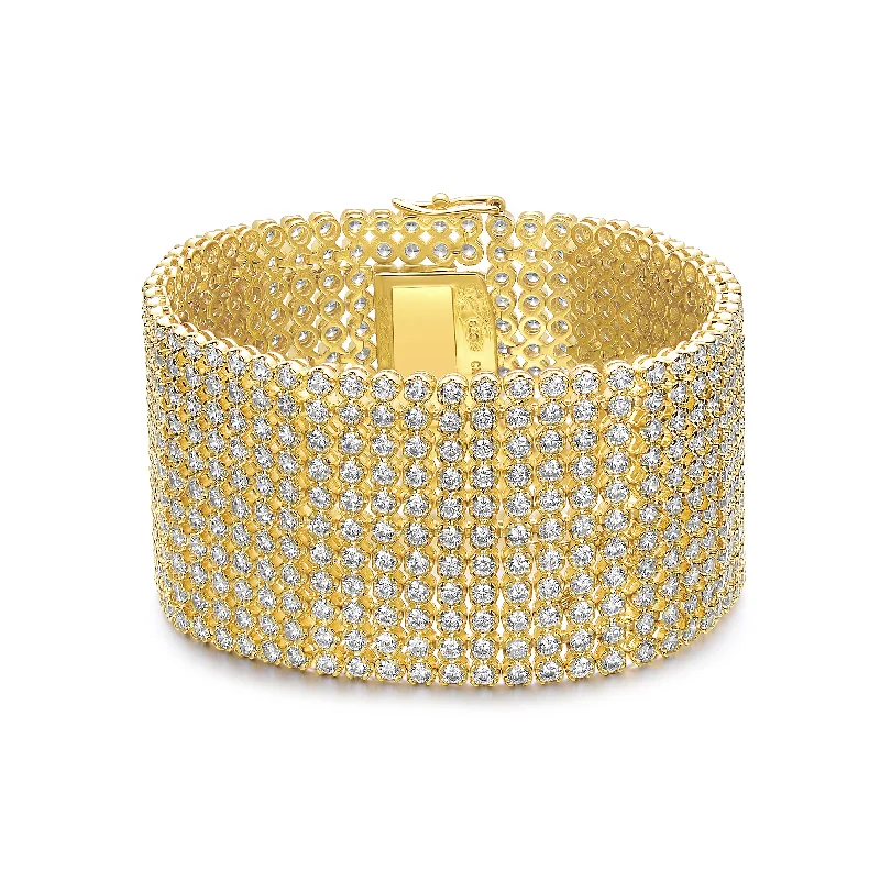 Rg 14k Gold Plated with Diamond Cubic Zirconia Lux Mesh Link Bracelet