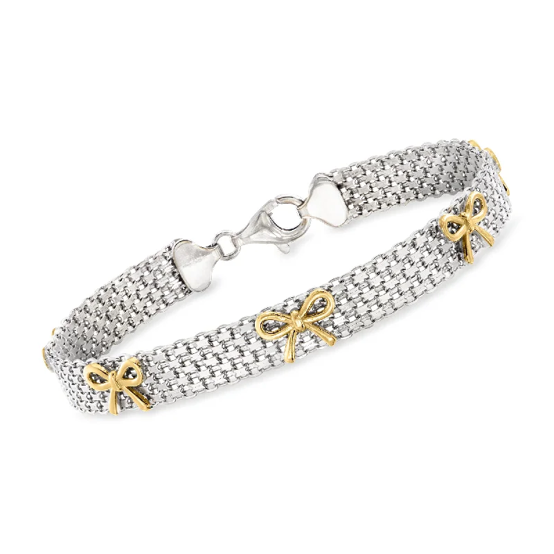 Ross-Simons Sterling Silver and 18kt Gold Over Sterling Bow Bismark-Chain Bracelet