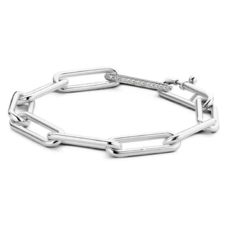 Women's Paperclip With Zirconia Bracelet In Silver