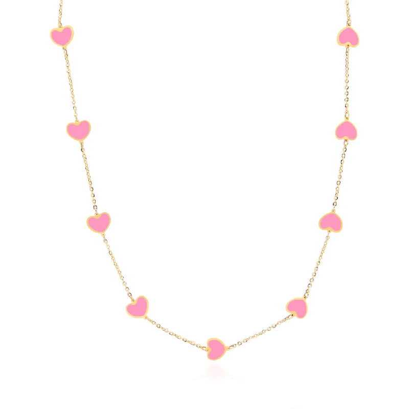 Bubblegum Pink Heart Station Necklace