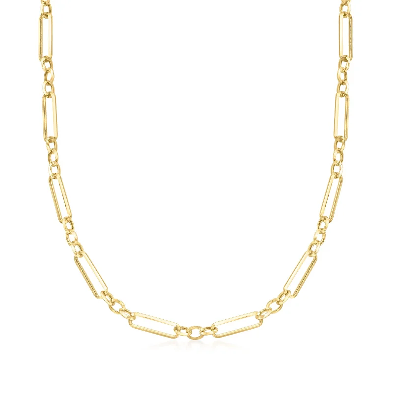 Canaria 10kt Yellow Gold Alternating Paper Clip Link Necklace