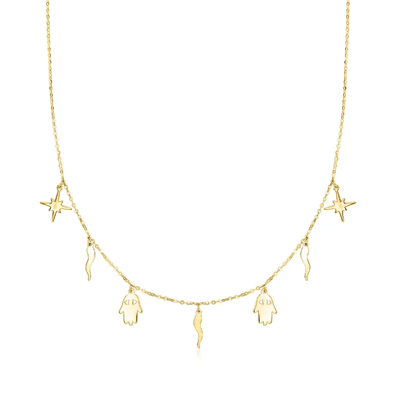 Canaria Italian 10kt Yellow Gold Multi-Charm Station Necklace