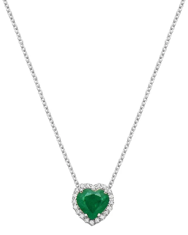 Forever Creations 14K 0.96 ct. tw. Diamond & Emerald Halo Heart Necklace