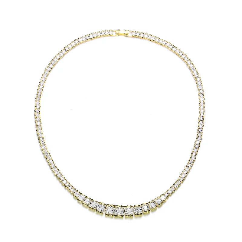 Ga Sterling Silver With Gold Plated And Clear Cubic Zirconia Tennis Necklace