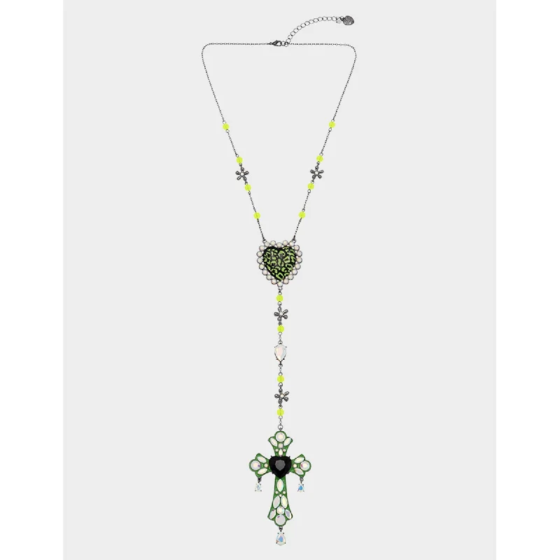 Ghoul Friends Cross Y Necklace Green