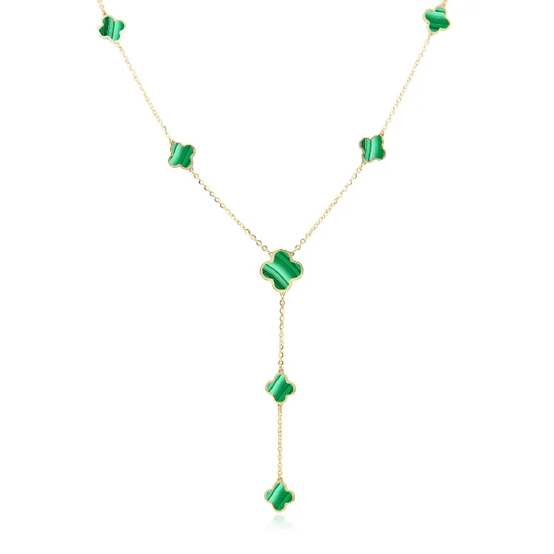 Malachite Clover Station Lariat Necklace