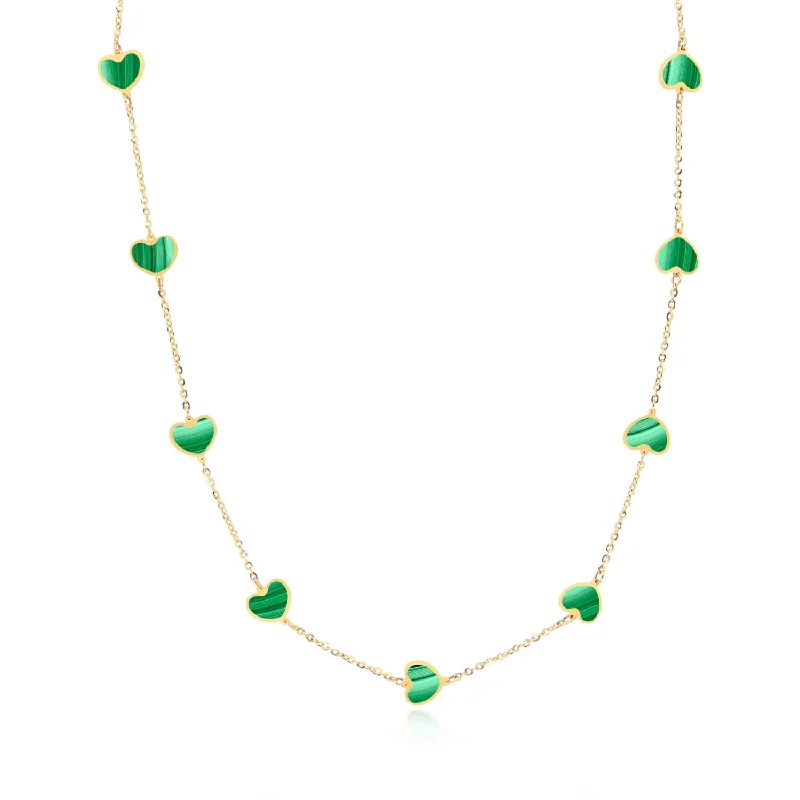 Malachite Heart Station Necklace