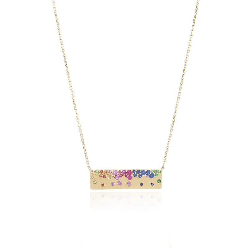 Rainbow Sapphire Confetti Bar Necklace