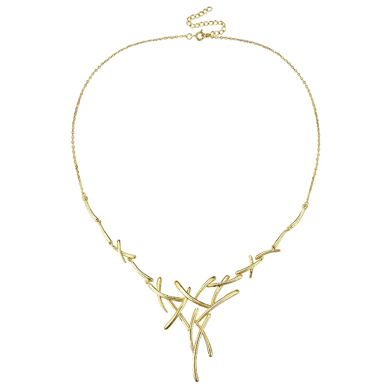 Rg 14k Gold Plated with Diamond Cubic Zirconia Sticks Contemporary Statement Necklace