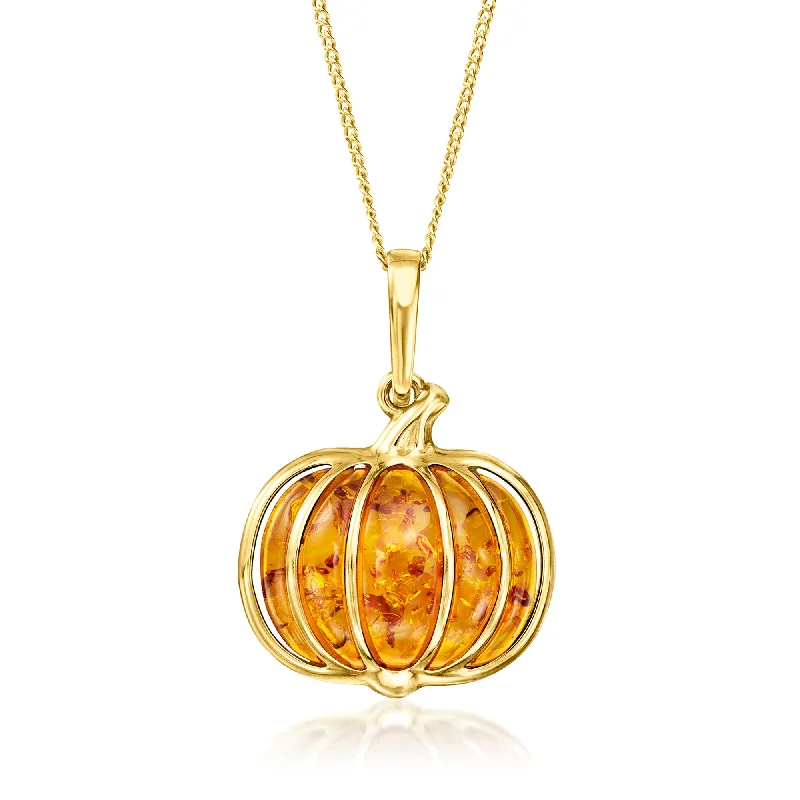 Ross-Simons Amber Pumpkin Necklace in 18kt Gold Over Sterling