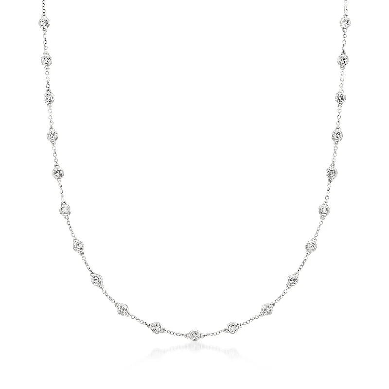 Ross-Simons Bezel-Set Diamond Station Necklace in 14kt White Gold