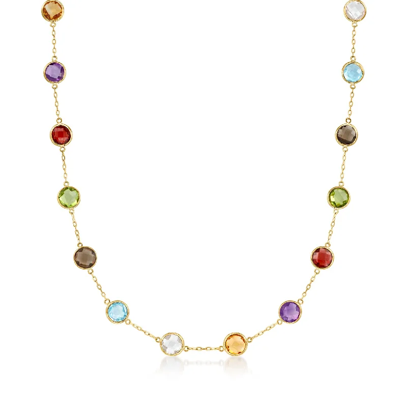 Ross-Simons Bezel-Set Multi-Gemstone Station Necklace in 14kt Yellow Gold