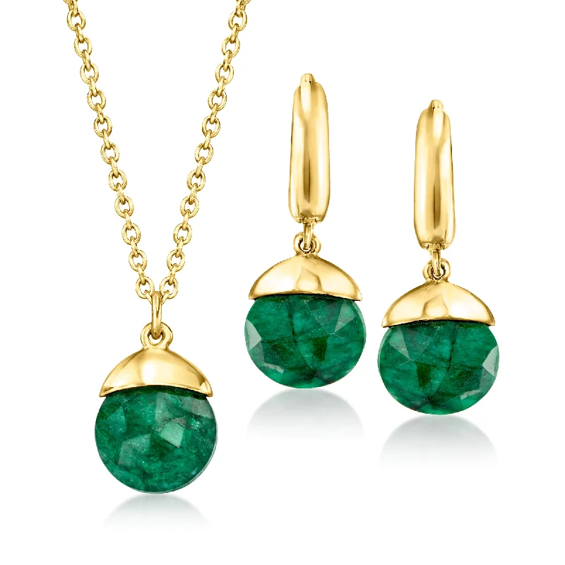 Ross-Simons Emerald Jewelry Set: Drop Earrings and Necklace in 18kt Gold Over Sterling