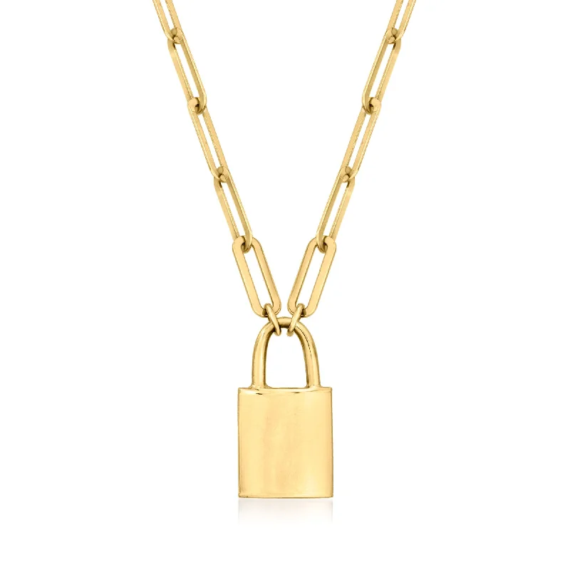 RS Pure by Ross-Simons 14kt Yellow Gold Paper Clip Link Padlock Necklace