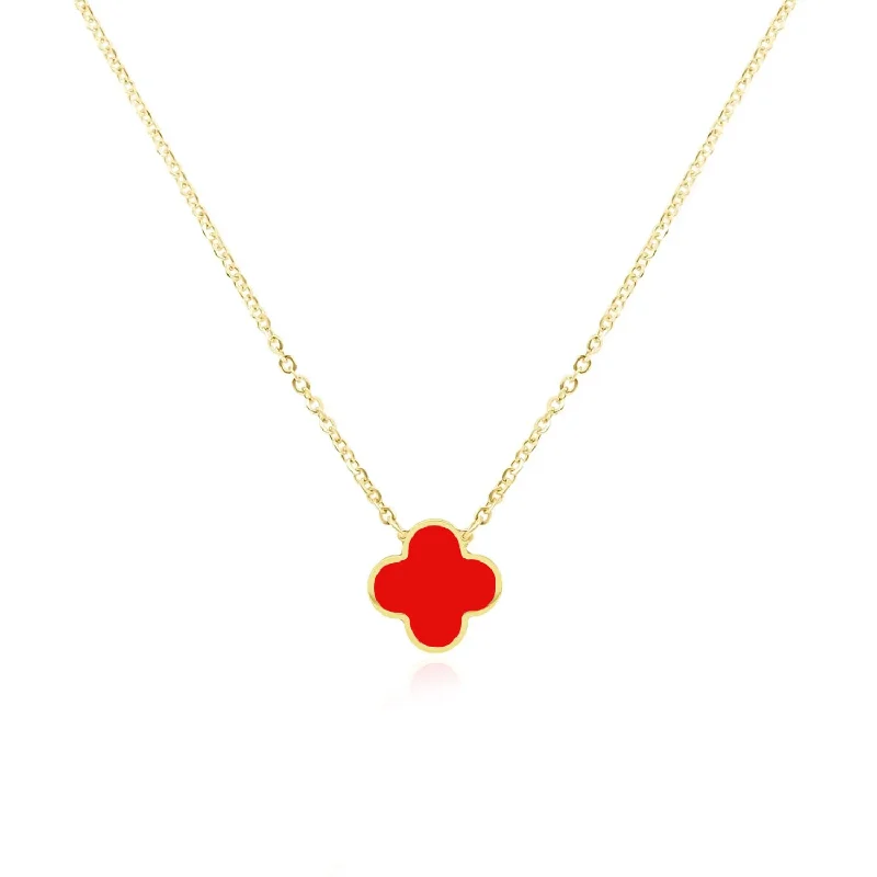 Small Coral Single Clover Necklace