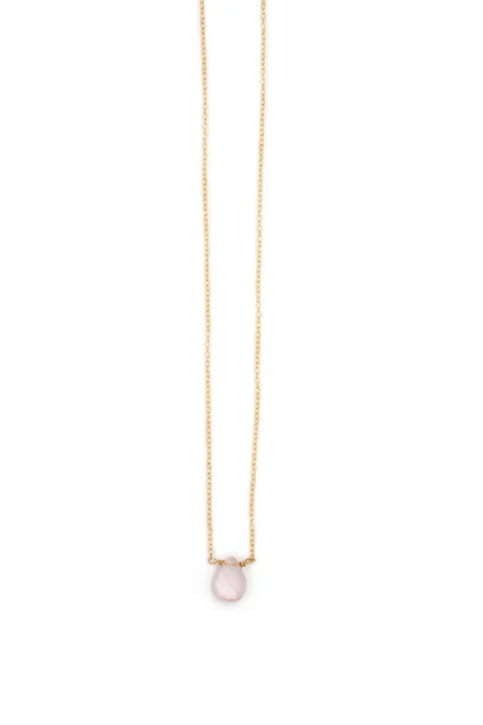 Stephanie Delicate Drop Demi Fine Necklace in Rose Quartz