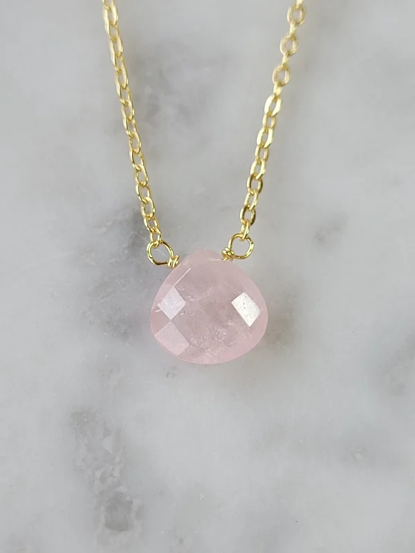 Stephanie Delicate Drop Necklace in Rose Quartz